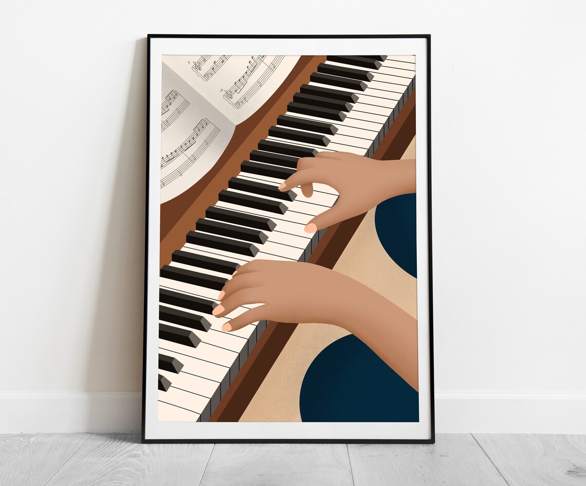Piano Poster, Playing Piano Wall Art, Music Room Decor, Pianist ...