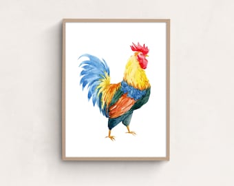 Rooster Wall Art Poster, Watercolor Paint Printable Art, Art Print, DIGITAL DOWNLOAD, PRINTABLE Art