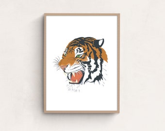 Tiger Wall Art Poster, Tiger Head Illustration Printable Art, Art Print, DIGITAL DOWNLOAD, PRINTABLE Art