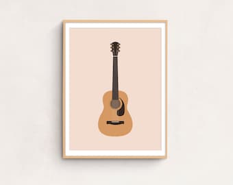 Plakat muzyczny z nadrukiem gitarowym, sztuka do druku, sztuka ścienna z muzyką, sztuka minimalistyczna, styl nowoczesny, POBIERANIE CYFROWE, sztuka do druku
