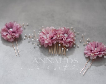 Bridal hair comb purple flower