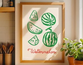 Watermelon Kitchen Print, Hand-Drawn Fruit Illustration (Digital Download)