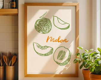 Cantaloupe Kitchen Print, Summer Fruit Wall Art (Digital Download)