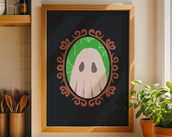 Vintage Ghost Halloween Portrait Print, Gothic Spooky Wall Art Poster