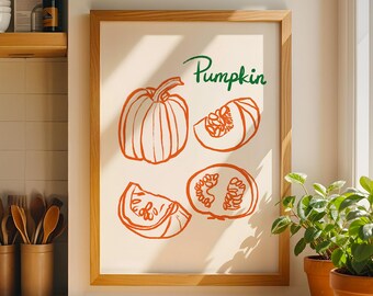 Mushroom Kitchen Printable Wall Art – Modern Food Illustration Digital Download – Farmhouse Kitchen Decor