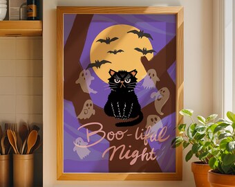 Boo-tiful Night - Black Cat Halloween Wall Art