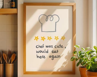 Funny Chef Kitchen Print, Restaurant Humor Wall Art, Handwritten Typography Poster