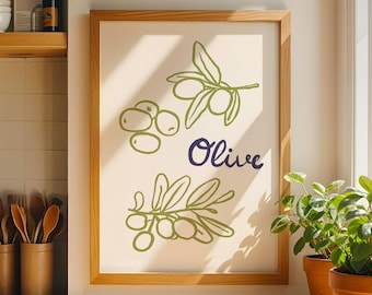 Olive Kitchen Wall Art Printable – Minimal Olive Branch Digital Download Poster