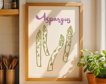 Asparagus Kitchen Printable Art, Italian Food Wall Decor, Rustic Farmhouse Kitchen Print, Digital Download