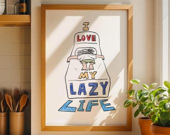 Funny Cartoon Poster: Lazy Morning Art Print - Hand-Drawn Illustration