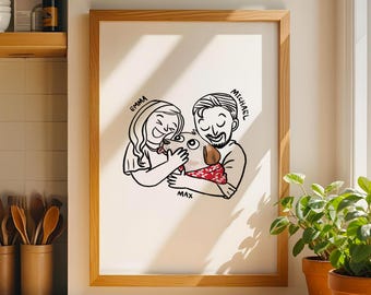Personalized Couple & Pet Portrait – Digital Gift for Anniversary or New Home