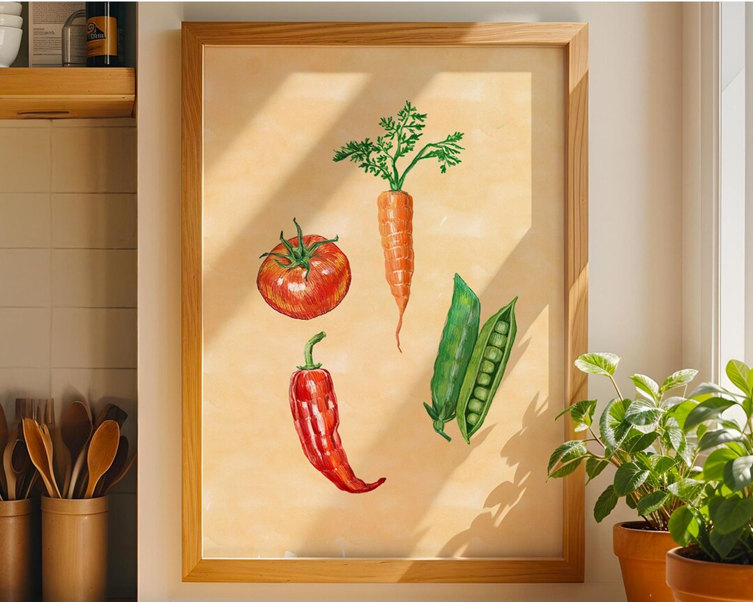 rustic vegetable kitchen prints | 3-piece wall art |... Vegetable Kitchen Art Print | Minimal Veggie Illustration Poster - Etsy