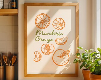 Mandarin Orange Kitchen Print, Citrus Fruit Illustration (Digital Download)