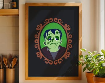Frankenstein Monster Halloween Print, Gothic Spooky Portrait Wall Art