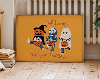 Trick-or-Treat Kids Art Print – Happy Halloween Wall Decor