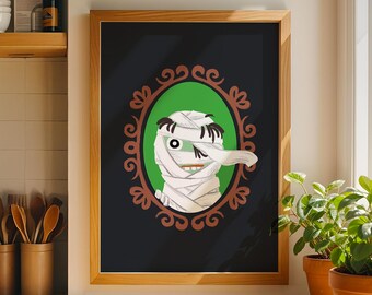 Mummy Halloween Wall Art Print, Vintage Gothic Spooky Decor, Hand-Drawn Monster Portrait Poster