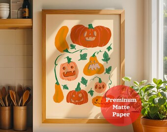 Whimsical Pumpkin Gourd Art Print – Fall Harvest Kitchen Wall Decor