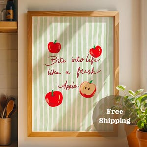 Encanto de granja: Arte de pared imprimible con diseño de manzana para la cocina