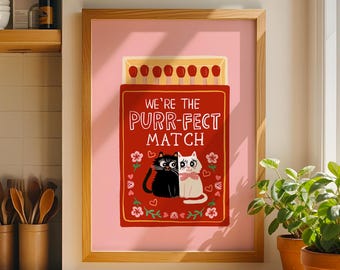 Purr-fect Match Cat Valentine's Day Art | Illustration (Digital Download)