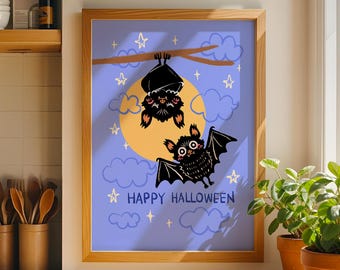 Retro Halloween Bat Art Print: Kids Room Decor