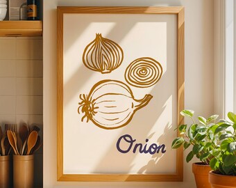 Onion Kitchen Printable Art, Italian Food Wall Decor, Rustic Farmhouse Kitchen Print, Digital Download