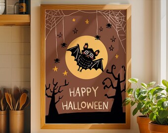 Vintage Bat Halloween Print – Spooky Moon Wall Art (Physical Poster)