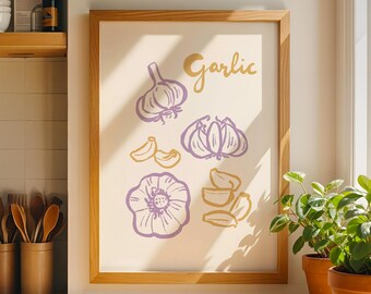 Garlic Kitchen Printable Art, Italian Food Wall Decor, Rustic Farmhouse Kitchen Print, Digital Download