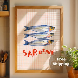 Sardine Kitchen Art Print – Retro Fish Illustration Wall Decor, Coastal Dining Room Poster