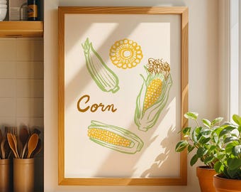 Corn Kitchen Printable Art, Farmhouse Vegetable Wall Decor, Rustic Kitchen Poster, Digital Download