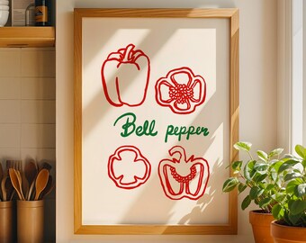 Bell Pepper Kitchen Printable Art, Italian Vegetable Wall Decor, Farmhouse Kitchen Poster, Digital Download