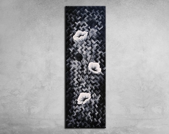 Abyss - Black and White Opium Poppies, Surreal Painting, Dark Painting, Black and White Painting, Poppy Flowers, Opium Decoration, Euphoria