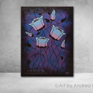 Purple Night - Surreal Painting Blue Lavender Poppies Mystical Painting Poppy Art Poppy Flowers Blue Art Purple Art Dark Colors Original Art