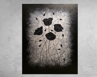 Enchant - Black Painting Dark Painting Black Abstract Wall Art Opium Art Black and White Art Surreal Painting Black Flower Black Room Decor