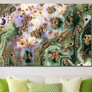 Abstracte inkt, groen vloeibaar marmerpatroon Gedrukt canvas muurschilderij Ideaal cadeau voor nieuwe woning wanddecoratie ingelijste foto schilderij kunstwerk