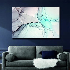 Abstracte inkt turkoois groen grijs aquarel vloeibaar marmer gedrukt canvas muur muurschildering cadeau nieuw huis muur kunst decor ingelijste foto kunstwerk