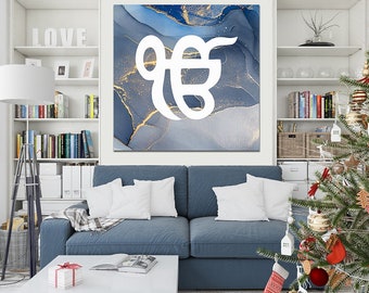 Ek OnKar Grey Blue Marble Sikh Interior framed picture poster wall canvas decor Sikh Punjabi home gift housewarming poster art work poster