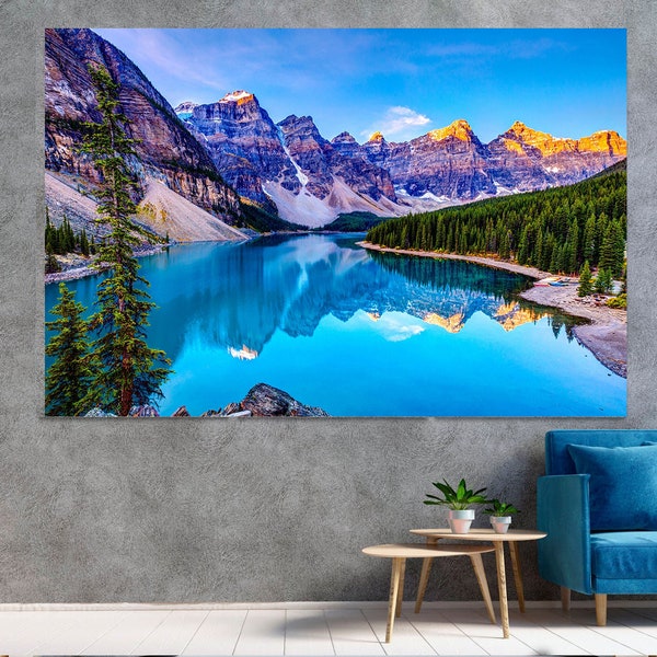 Mountain Lake Wall Art - Blue Water with Mountains Canvas