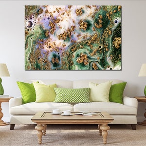 Abstract Inkt Groen Wit Goud Poeder Vloeibaar Marmer Gedrukt Canvas Muurschildering Cadeau Nieuw Huis Wall Art decor ingelijste foto schilderij kunstwerk