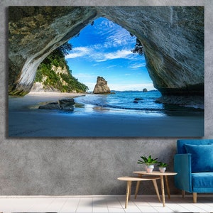 Stunning Beach Cove under blue & cloudy sky Large Wall canvas picture photograph home decor for new home or housewarming poster print gift