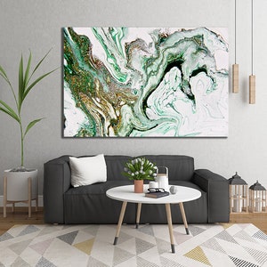 Abstracte Inkt Wit Groen Goud Vloeibaar Marmer Gedrukt Canvas Muurschildering cadeau nieuw huis muur Art decor ingelijste foto schilderij kunstwerk