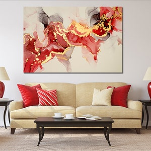 Ink Abstract Red Black Gold 1567 Printed Canvas wall Mural Ideal gift for new home wall decor picture poster interior home decor art work