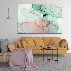 Abstract Inkt Marmer Goud Wit Groen Gedrukt Canvas muur Turquoise Muurschildering Ideaal cadeau nieuw huis muur decor ingelijste foto schilderij kunstwerk Kunst