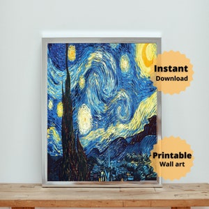 Van Gogh Starry Night Wall Art Printable |  Wall Art gift | Interior Room Decor | housewarming Canvas Print | Instant Download