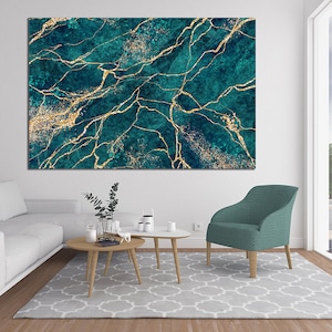 Abstracte Inkt Zwart Groen Goud Vloeibaar Marmer Gedrukt Canvas muurschildering cadeau nieuw huis muur Art decor ingelijste foto schilderij kunstwerk