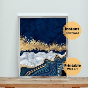 Blue Black Gold Abstract Marble | Printable |  Wall Art gift | Interior Room Decor | housewarming Canvas Print | Instant Download