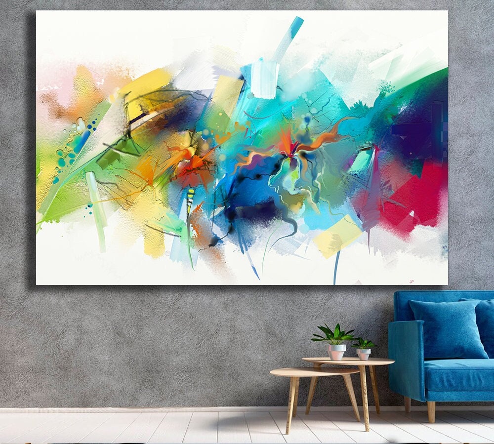 Abstract Art Oil Paintings Green Red and Blue Printed Canvas - Etsy UK