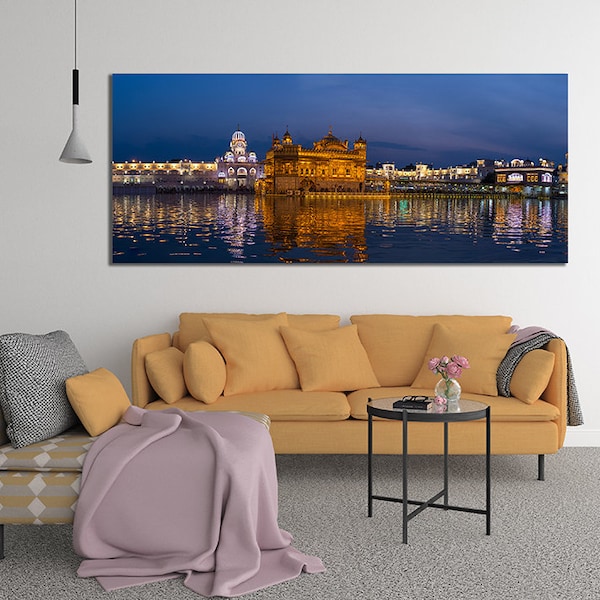 Golden Temple India Punjab Amritsar Panoramic View Printed wall Canvas Extra Large artwork picture poster for decorating new Sikh home decor