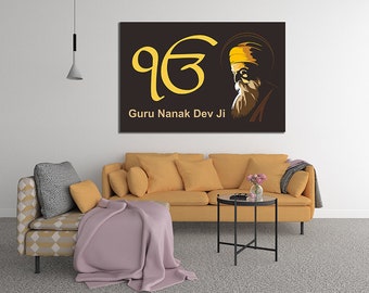 Guru Nanak Dev Ji Ek OnKar Printed Sikhism Canvas Wall Art gift new home Picture poster artwork Punjab Sikh Interior Room Decor housewarming