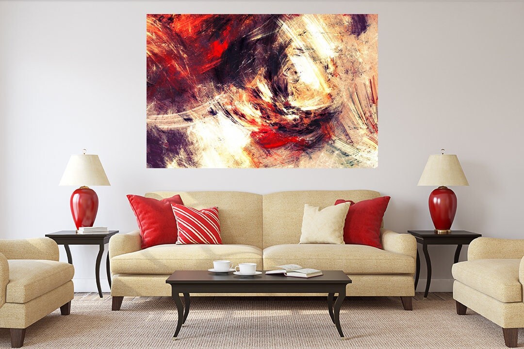 Brush Stroke Abstract Red Grey Gold Liquid Marble Printed Canvas wall Mural gift new home wall Art decor framed picture artwork