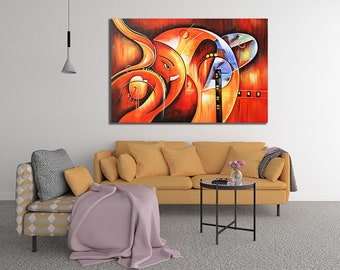 Abstract Ganesh Printed Canvas wall Art, Abstract Canvas Art Painting, Oversized Wall Art, Large Wall Art for Room Decor, Living Room Decor